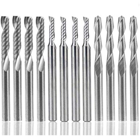 KZQ - 12 fresas de carburo de tungsteno (4 piezas de 1/8 de pulgada) para fresadora CNC, herramientas de corte doble + 8 fresas de una sola flauta (2 tipos) para nailon, resina, ABS, acrílico, PVC, MD