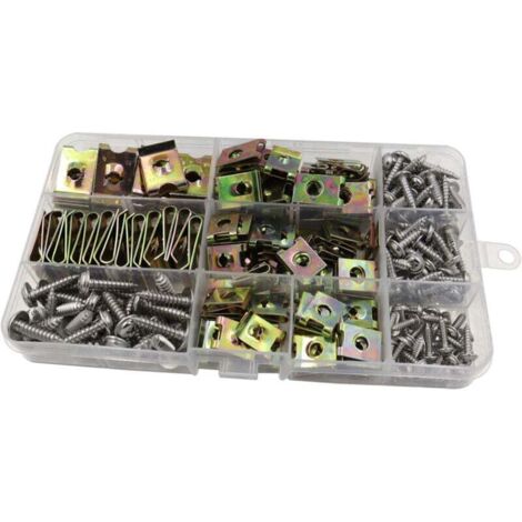 KZQ 200 piezas Clips en U y tornillos para carrocería, tuercas y pernos de metal para clips de fijación de automóviles, clip de fijación de metal en forma de U con tornillo autorroscante con cabeza he (1/4)