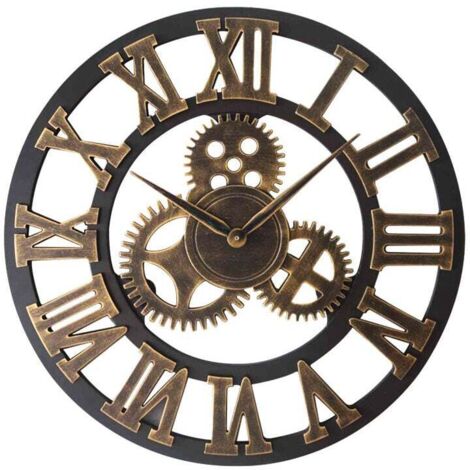 Reloj de pulsera KZQ 3D estilo vintage, silencioso, estilo retro, con números romanos, estilo europeo, estilo steampunk, decoración industrial para sala de estar, bar, dorado, 30 cm (1/4)