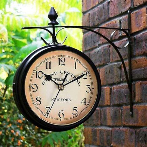 KZQ Reloj de pared de doble cara para exteriores con diseño de estación de Paddington y jardín