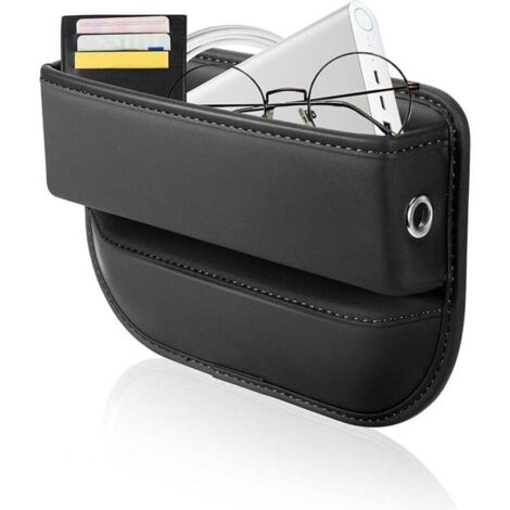 KZQ Rellenador de huecos para asientos de coche, caja de almacenamiento multifuncional de cuero sintético con orificio lateral para cables de teléfono móvil. (1/4)