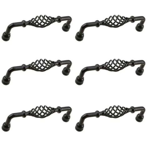 Tirador tradicional de cajón KZQ, 6 tiradores metálicos estilo jaula para muebles. Tirador inglés para armarios de cocina, cajones, etc. (Negro, 128 mm)