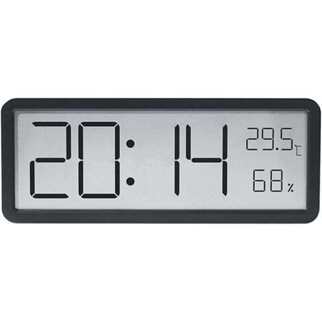 Reloj de pared digital KZQ con pantalla LCD, indicador de hora, temperatura y humedad, para el hogar y la oficina, con múltiples funciones (negro), 20,2 x 8 x 2 cm (1/4)