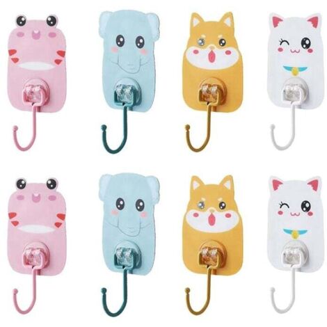 Ganchos de pared adhesivos KZQ, sin taladros, con diseño de animales, para baño, cocina, techo, pared (8 unidades) (1/4)