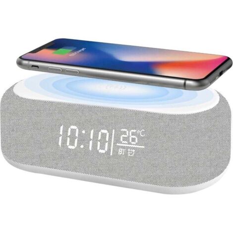 KZQ Despertador digital con Bluetooth, luz nocturna de 9 colores, altavoz Bluetooth, cargador inalámbrico para iPhone/Samsung, pantalla de temperatura y LED regulable.