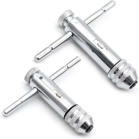 KZQ Llave de machos de 2 piezas, llave de machos ajustable M3-M8 y M5-M12, llave de machos manual, trinquete con mango en T para juego de machos y terrajas (1/4)