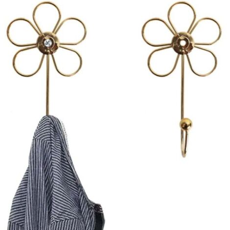 KZQ Juego de 4 ganchos de pared decorativos en forma de flor dorada para colgar bufandas, toallas, llaves, bolsos, sombreros (1/4)