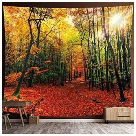 Tapiz de pared KZQ de 150 x 130 cm con diseño de sol, atardecer, bosque y árboles, para colgar en la pared, para dormitorio, sala de estar y dormitorio.