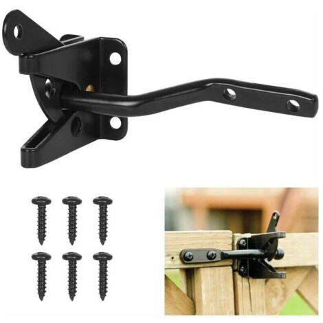 Cerradura de puerta KZQ con cierre automático, cerrojo metálico, pestillo de acero por gravedad para valla de jardín, color negro, incluye tornillos de fijación.