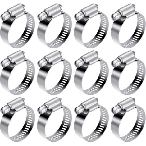 12 abrazaderas de manguera ajustables de 21 a 38 mm, abrazaderas de tornillo de manguera hechas de acero inoxidable 304 para tuberías de agua, tanques de gas, tuberías de automóviles (1/4)