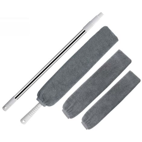 Plumero retráctil KZQ, plumero plano, extensible hasta dos fundas de microfibra, plumero retráctil para grietas debajo del sofá, armarios, cama, recogedor (1/4)