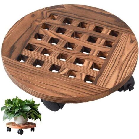 KZQ Macetero de madera con ruedas de 30 cm, soporte redondo para macetas, bandeja para macetas de interior y exterior con ruedas giratorias de 360° y bandeja con ruedas.