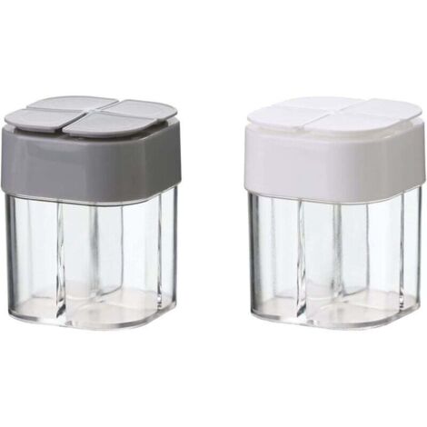 Especiero de cocina KZQ, transparente, 4 en 1, para pimienta y especias, paquete de 2 (blanco y gris) (1/4)