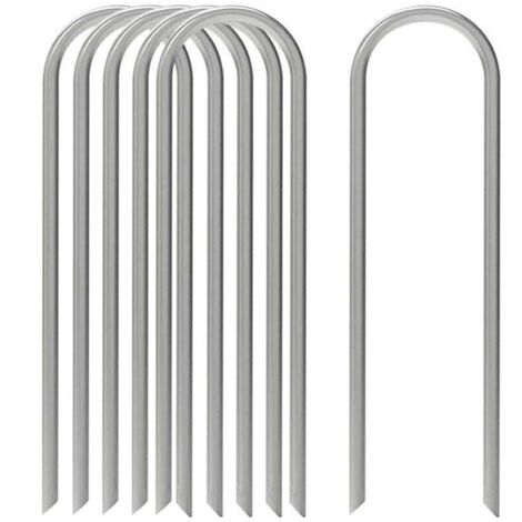 KZQ Paquete de 6 grapas redondas de 30 cm para cercas de jardín, púas para mangueras de remojo, grapas para tela de jardinería y estacas para barrera contra malezas. (1/4)