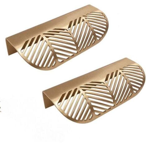 KZQ - 2 tiradores en forma de hoja para armario, cajón, puerta de armario, latón dorado, para muebles, cocina, cajón (1/4)