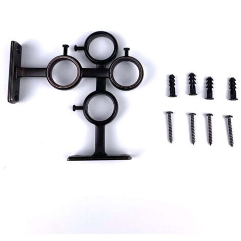 KZQ Paquete de 2 soportes para barra de cortina con ganchos dobles para barra de cortina de sala de estar y dormitorio (negro) (2 unidades) (1/4)