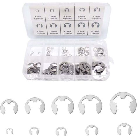Anillos de retención internos KZQ, anillo de retención interno, anillo de clip en E, juego de anillos de retención de clip en E de acero inoxidable, 120 anillos de retención de clip en E - Acero - 10 (1/4)