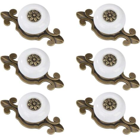 KZQ Pomos de puerta redondos, pomos de cajón vintage, tiradores de cajón con tornillos para armario, escritorio, mesita de noche, estantería, muebles, 6 piezas, color blanco (1/4)