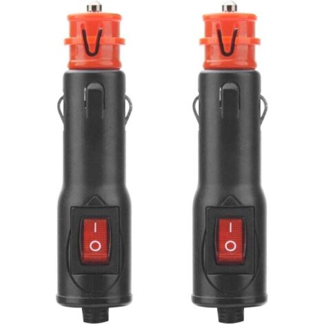 KZQ Paquete de 2 enchufes para encendedor de cigarrillos estilo europeo de 12/24 V con interruptor rojo y fusible de 10 A, aptos para coche, camión y motocicleta. (1/4)