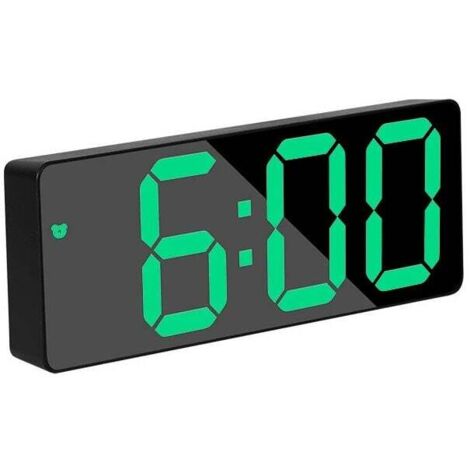 Reloj despertador digital KZQ con pantalla LED grande, superficie de espejo, función de repetición y brillo ajustable, ideal para dormitorio y oficina.