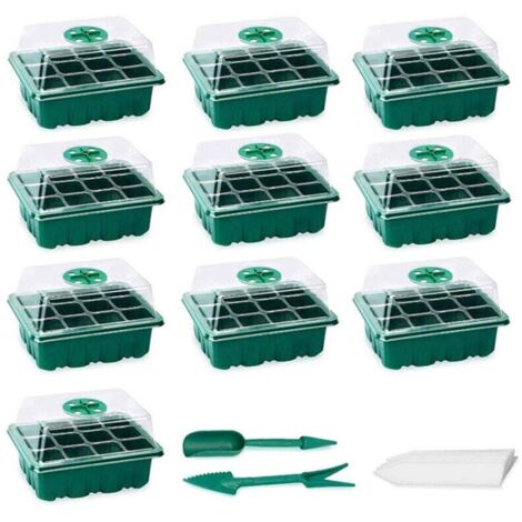 KZQ 10 bandejas para sembrar semillas con cúpula y base de humedad, kit de germinación para iniciar el cultivo de semillas, suministros de jardinería reutilizables.