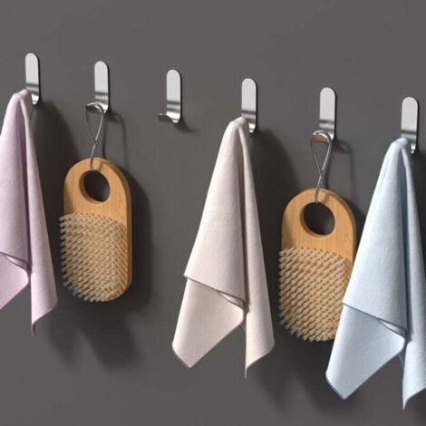 KZQ 14 ganchos de pared adhesivos de acero inoxidable, autoadhesivos, desmontables, sin necesidad de taladrar, para baño, dormitorio, cocina y escuelas (plateados). (1/4)