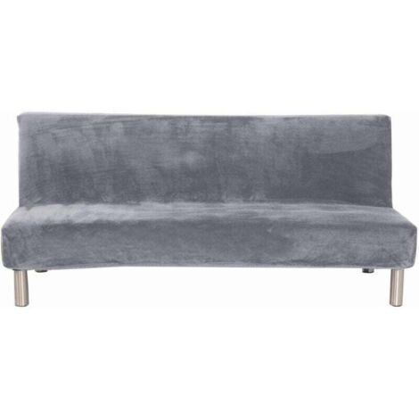 KZQ Funda de sofá cama de invierno, elástica, antideslizante, de color liso, ideal para sofá cama plegable sin reposabrazos (gris) (1/4)