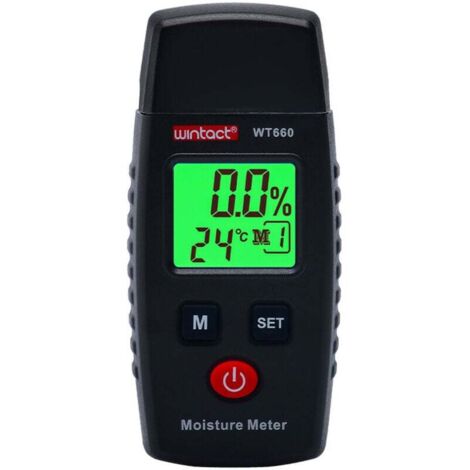 KZQ Probador de humedad, detector de humedad con pantalla LCD y retroiluminación verde, pin con 5 modos, detector de moho para madera y materiales de construcción (batería no incluida) (1/4)