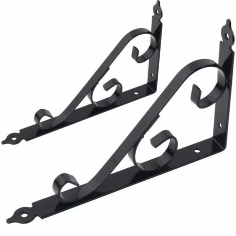 KZQ 2 soportes de pared para estantes, resistentes, de 90 grados, de metal, para cocina y dormitorio (negro) (1/4)