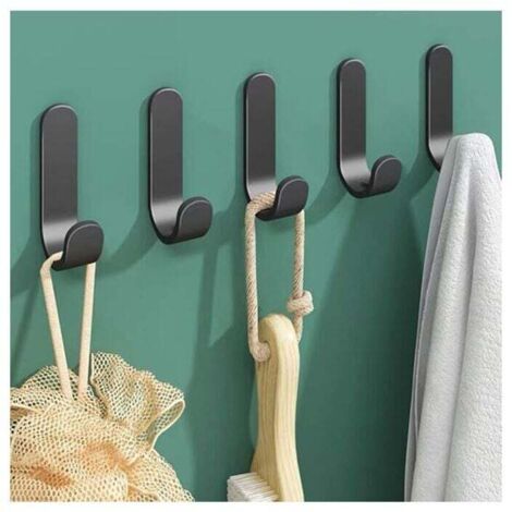 KZQ - Paquete de 10 ganchos de pared adhesivos negros de acero inoxidable para baño, cocina y oficina (1/4)