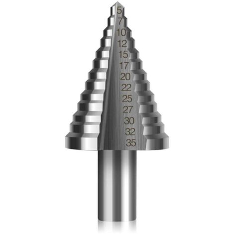 KZQ Broca escalonada HSS, broca avellanada de doble ranura (5 mm-35 mm) con revestimiento de titanio, broca para metal de 13 pasos - Broca y avellanador para metal y madera (1/4)