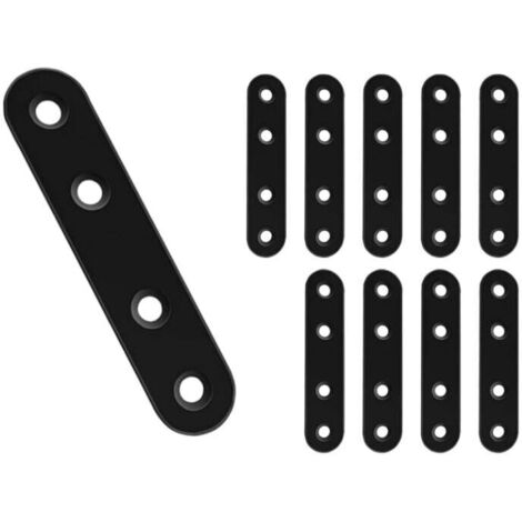 KZQ 10 soportes planos de 76 x 16 mm, refuerzo plano, soportes planos para fijar muebles, color negro (1/4)