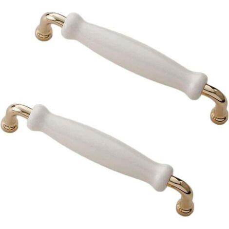 KZQ 10 tiradores dorados para muebles de cocina, vintage, para tocador, de porcelana blanca, con centro de 128 mm.
