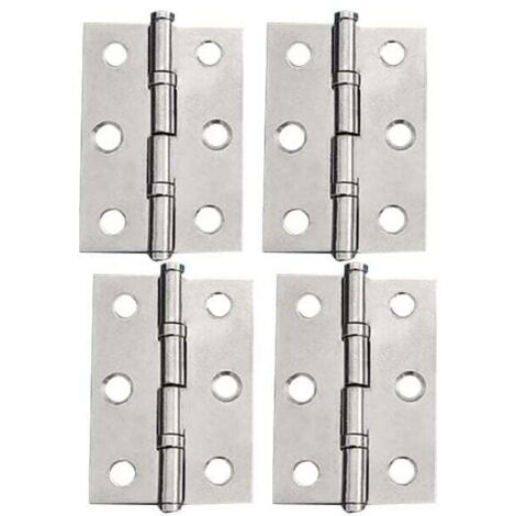 Bisagras de acero inoxidable KZQ de 2 pulgadas (50 x 39 x 1,2 mm), 4 piezas: bisagras para puertas de gabinetes, bisagras para muebles, bisagras plegables para cajones, cajas, ventanas, color plateado (1/4)
