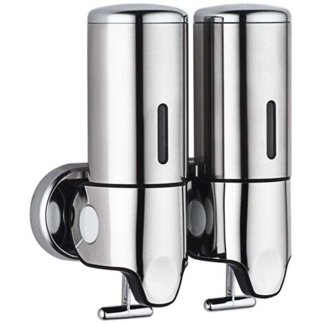 KZQ Dispensador de bomba de ducha 2 en 1 de pared para baño, cocina y hotel. Capacidad para champú, jabón, acondicionador y gel de ducha. Plateado, 25 x 18,5 x 9 cm. (1/3)