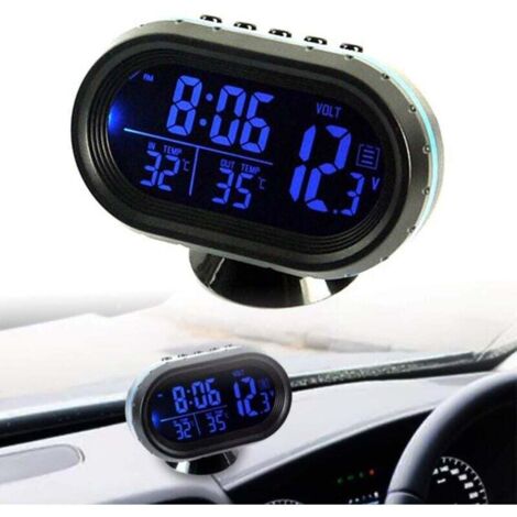 Reloj para coche KZQ, reloj digital, termómetro, voltímetro, despertador, termómetro LCD de vidrio templado con pantalla LCD para temperatura/hora (1/4)