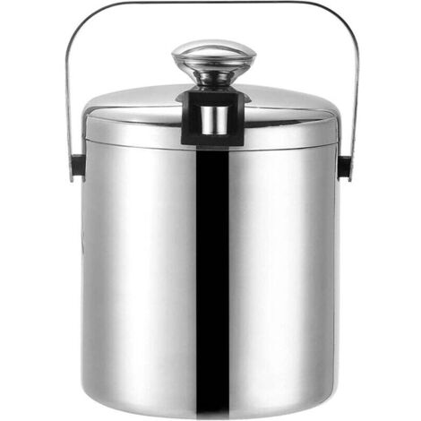 KZQ Cubitera de acero inoxidable 304 con tapa, pinzas y colador, de doble aislamiento y de grado alimenticio, con asa de transporte (1,3 L)