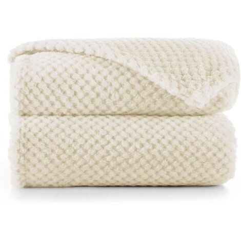 KZQ Edredón de microfibra, manta polar a cuadros, suave, estilo escandinavo, Henry, microfibra beige, 70 x 100 cm