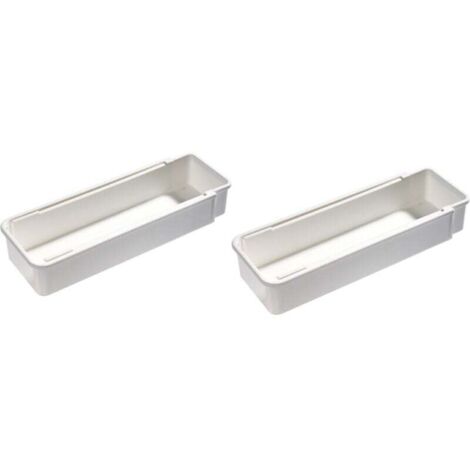 KZQ Juego de 2 organizadores de cajones, caja de almacenamiento de plástico para cocina y oficina, organizador expandible para cubiertos, maquillaje y otros artículos pequeños, color blanco (1/4)
