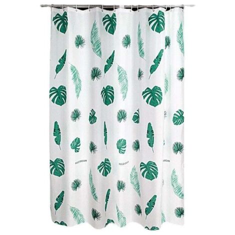 KZQ Cortina de ducha con 6 ganchos de plástico, 100 x 180 cm, ideal para duchas y bañeras, cortinas de baño, juego de cortina y forro (hoja verde) (1/4)