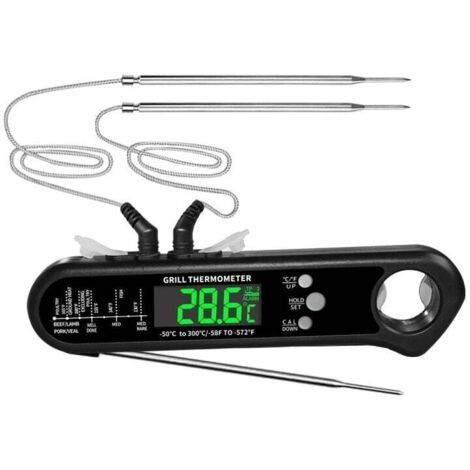 Termómetro de alimentos de lectura instantánea KZQ con 2 sondas con cable desmontables, calibración y función de alarma. (1/4)