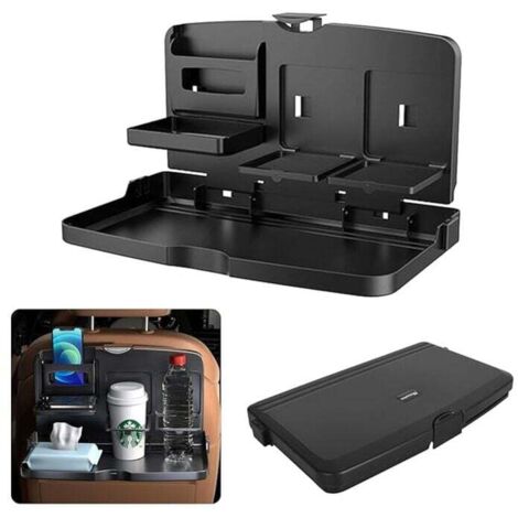 Bandeja plegable para coche KZQ, mesa de comedor para niños, bandejas de viaje con portavasos, organizador para bebidas, comidas y vasos de agua en el asiento trasero - Negro