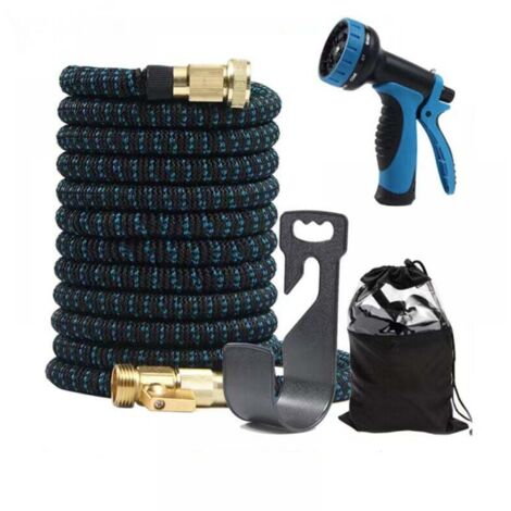 Manguera de riego extensible KZQ de 15 m y 15 m con 10 modos de riego retráctil, flexible para jardín, jardinería, riego, limpieza y lavado de coches. (1/4)