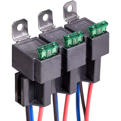Relé automotriz KZQ de 3 piezas, 12 V, SPST, 4 pines, con fusible de cuchilla ATO/ATC de 30 A, zócalo de relé automotriz normalmente abierto con cable de 14 AWG.