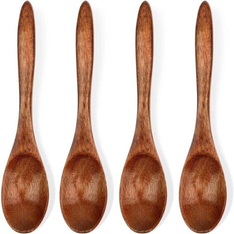 KZQ Juego de 4 cucharas de madera pequeñas, cuchara de miel de 14 cm para té, cuchara de madera para comer, mini cuchara de madera para servir café, té, especias (1/4)
