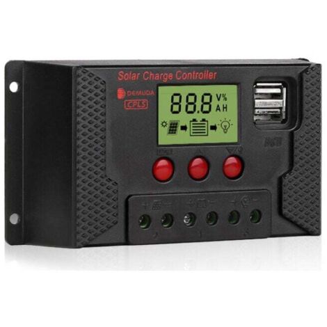 Controlador de panel solar KZQ 30A, regulador de batería inteligente de 12 V y 24 V, con pantalla LCD ajustable y puerto USB dual.