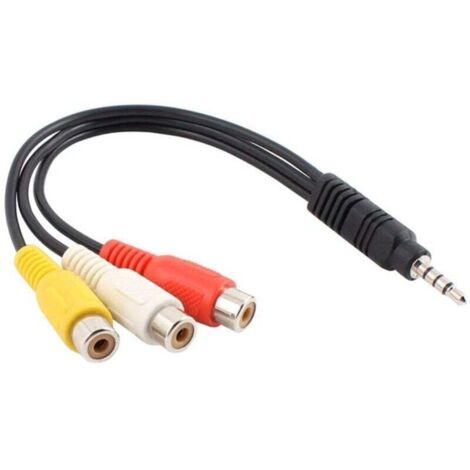 Cable adaptador KZQ P13S de 30 cm con conector jack de 3,5 mm a 3 conectores RCA hembra para TV, DVD, MP3, PC y videocámara. (1/4)