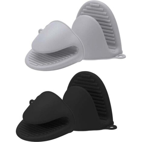 KZQ 4 agarraderas de silicona, miniagarraderas gruesas de silicona resistentes al calor, manoplas de silicona para cocina, agarraderas para cocinar y hornear (negro y gris) (1/4)