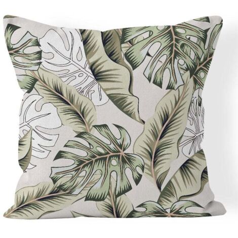 KZQ - Fundas de almohada decorativas de hojas tropicales de 45 x 45 cm, diseño de hojas de palma verdes para verano (juego de 4) (1/4)