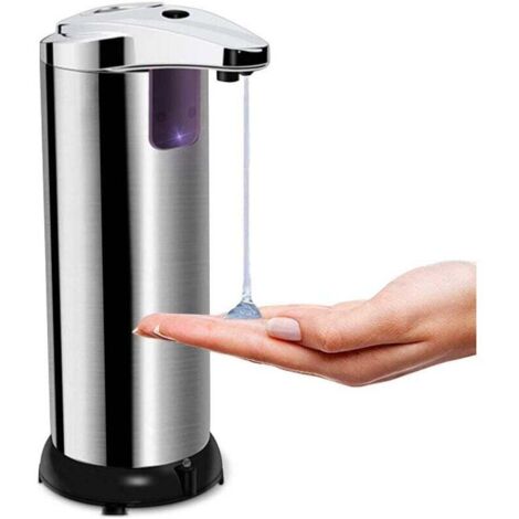 Dispensador de jabón automático KZQ de 250 ml, dispensador de jabón de acero inoxidable, dispensador de jabón infrarrojo sin contacto (1 pieza, acero inoxidable) (1/4)